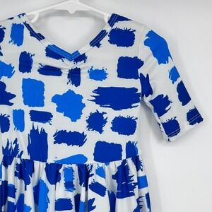 Dot Dot Smile Dress Girls 12/24M Blue White Abstract Brushstroke Long‎ Sleeve